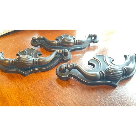 3 Vintage Black Brass Bat Wing Drawer Pulls CP-2222 4" Center Bail Handles - Picture 2 of 6